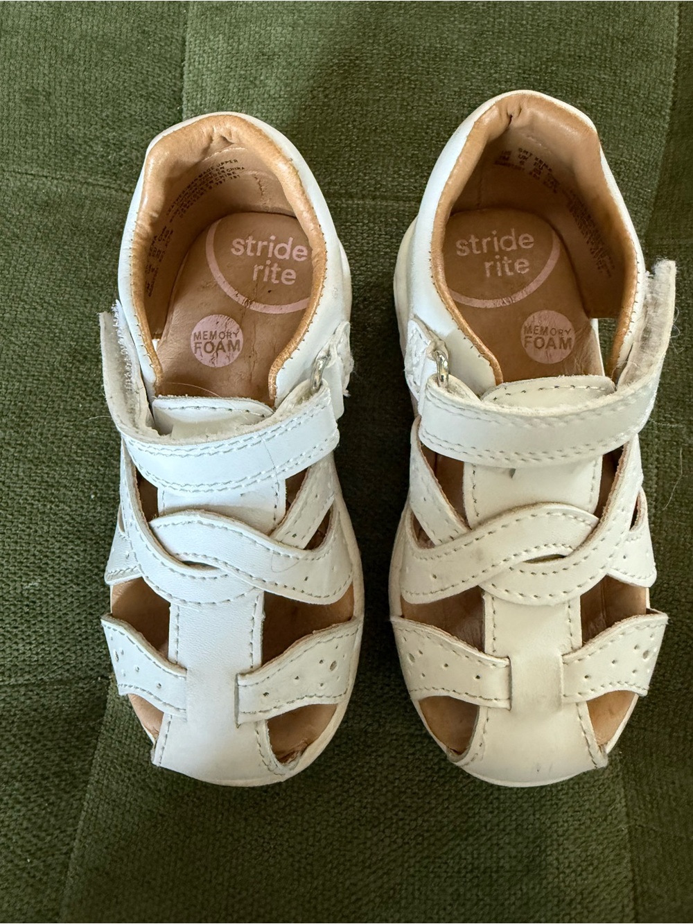 Stride Rite White Leather Kids Velcro Fisherman Sandals
